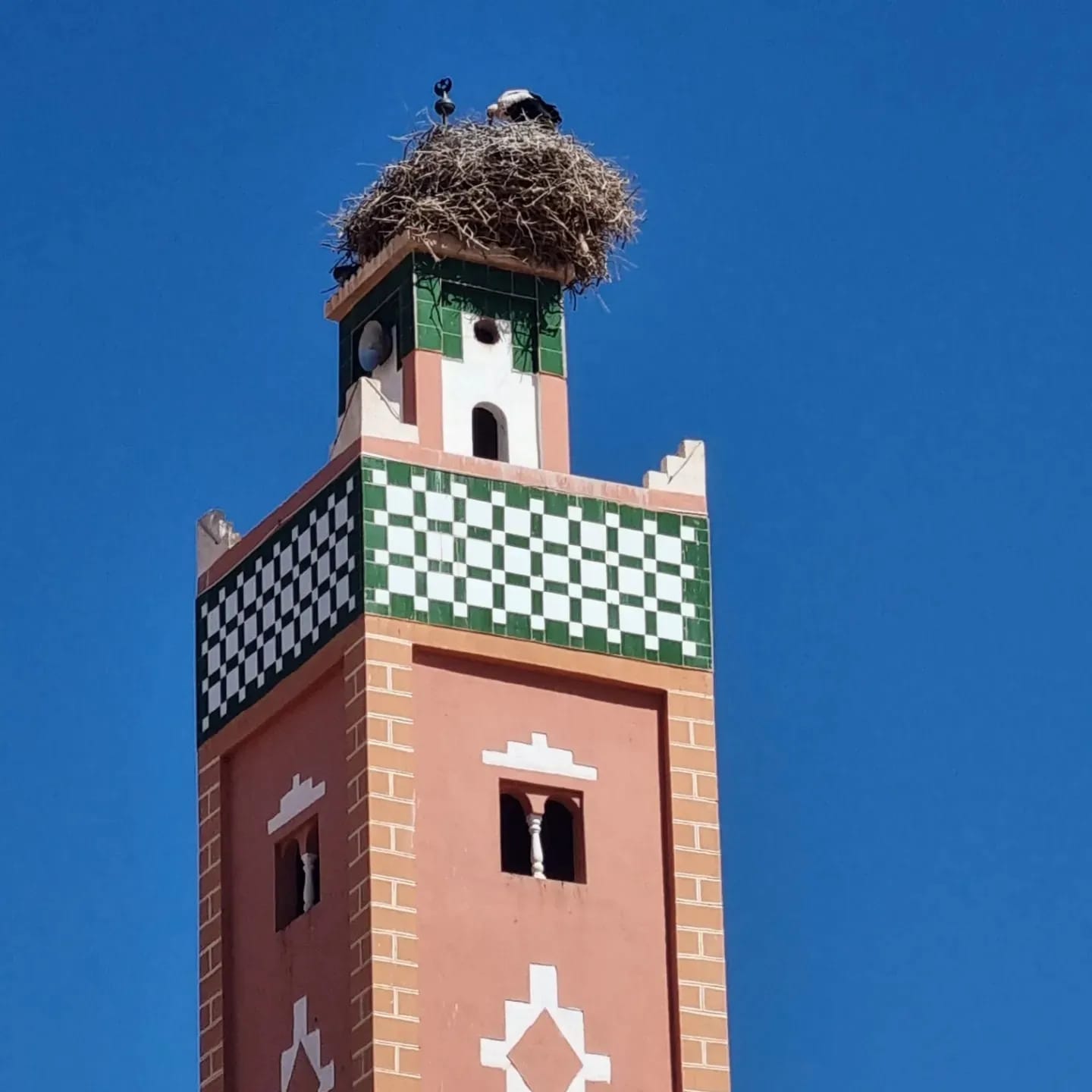 Minarete histórico com ninho de cegonha